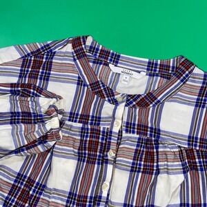 EVERY MOMENT‎ Plaid Button Front Blouse Women's Size Medium Long Sleeve